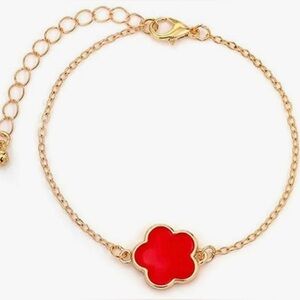 Metal Gold and Red Clover Bracelet